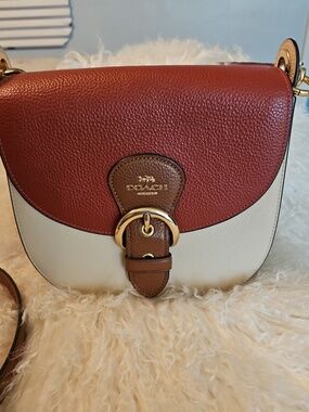 Coach Colorblock Leather Saddle Bag in Burgundy & Cream